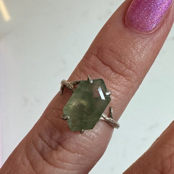Sterling Silver Moss Agate Twig Ring - Picture 3 of 4